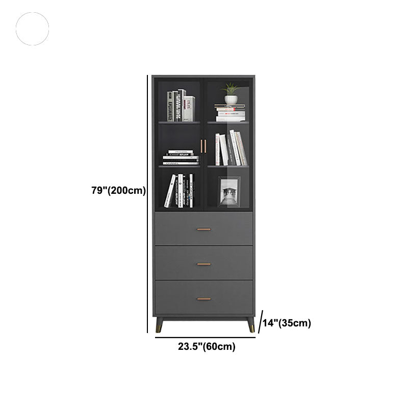 Glam Standard Bookcase Metal Frame Manufactured Wood Shelf Bookshelf with Glass Door Clearhalo 'Bookcases' 'furn' 'furn_bookcases' 'Furniture' 'furniture_bookcases' 'kitchen' 'kitchen_bookcases' 'Living Room Furniture' 'Office Furniture' 4789359