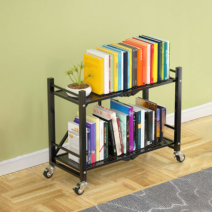 Industrial Open Etagere Bookshelf Steel Bookshelf with Caster Wheels Black 29.1"L x 13.4"W x 21.7"H Clearhalo 'Bookcases' 'Furniture' 'furniture_bookcases' 'kitchen' 'kitchen_bookcases' 'Living Room Furniture' 'Office Furniture' 4789381