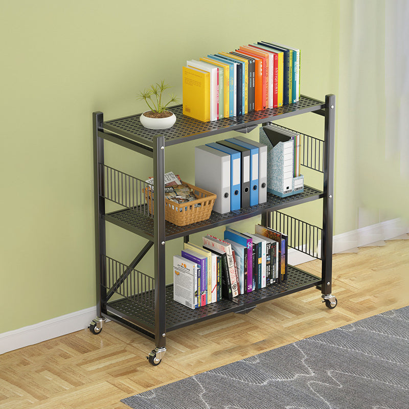 Industrial Open Etagere Bookshelf Steel Bookshelf with Caster Wheels Black 24.4"L x 11.4"W x 33.1"H Clearhalo 'Bookcases' 'Furniture' 'furniture_bookcases' 'kitchen' 'kitchen_bookcases' 'Living Room Furniture' 'Office Furniture' 4789383