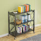 Industrial Open Etagere Bookshelf Steel Bookshelf with Caster Wheels Black 28"L x 13.8"W x 34.3"H Clearhalo 'Bookcases' 'Furniture' 'furniture_bookcases' 'kitchen' 'kitchen_bookcases' 'Living Room Furniture' 'Office Furniture' 4789385