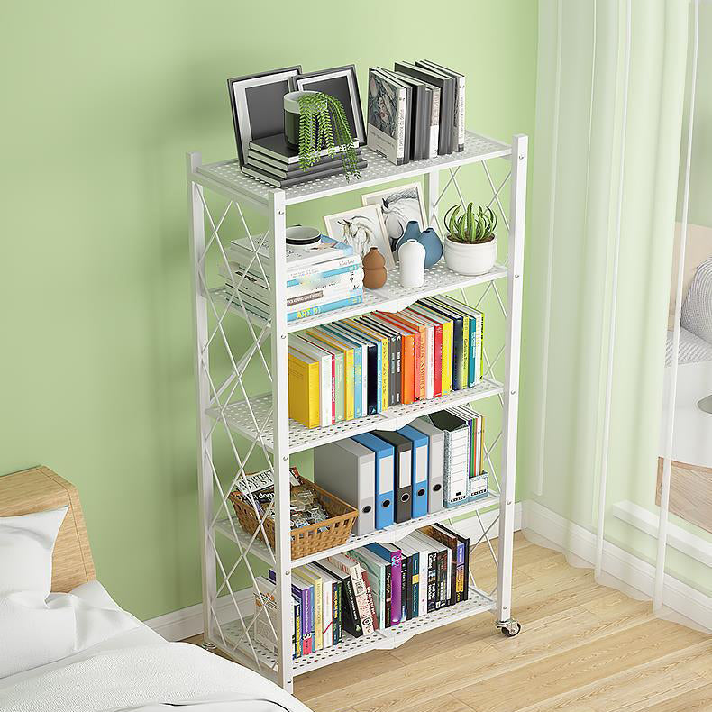 Industrial Open Etagere Bookshelf Steel Bookshelf with Caster Wheels Clearhalo 'Bookcases' 'Furniture' 'furniture_bookcases' 'kitchen' 'kitchen_bookcases' 'Living Room Furniture' 'Office Furniture' 4789386