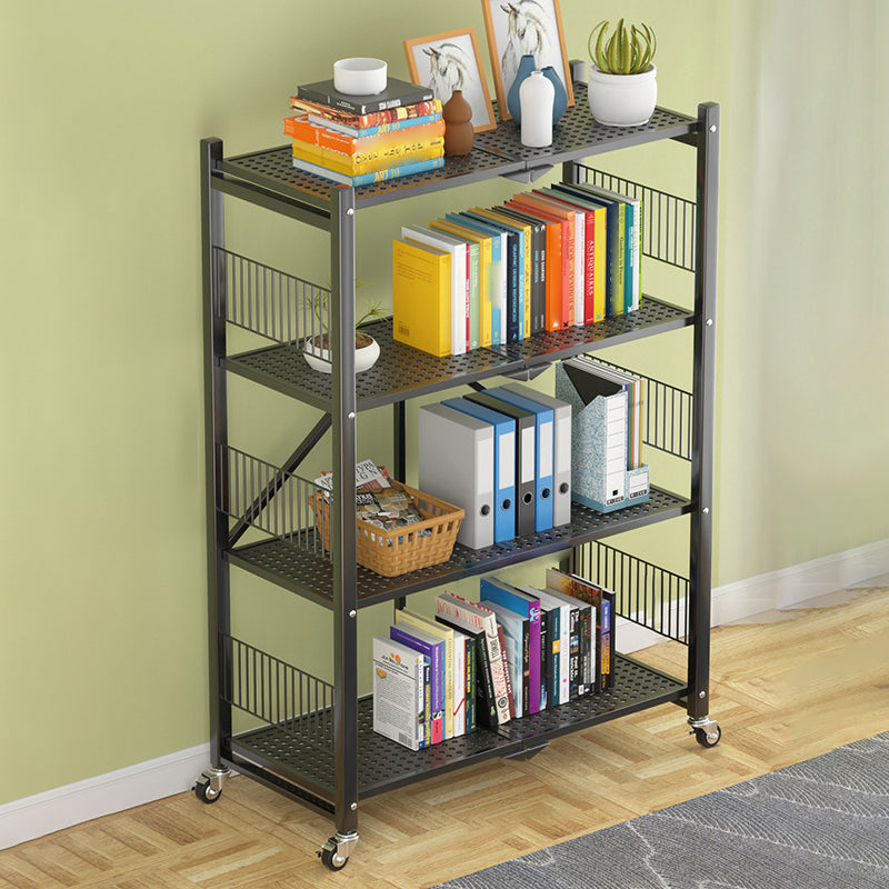 Industrial Open Etagere Bookshelf Steel Bookshelf with Caster Wheels Black 24.4"L x 11.4"W x 47.6"H Clearhalo 'Bookcases' 'Furniture' 'furniture_bookcases' 'kitchen' 'kitchen_bookcases' 'Living Room Furniture' 'Office Furniture' 4789387