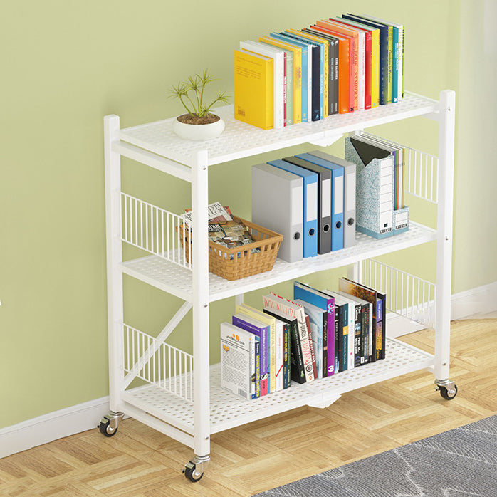 Industrial Open Etagere Bookshelf Steel Bookshelf with Caster Wheels White 24.4"L x 11.4"W x 33.1"H Clearhalo 'Bookcases' 'Furniture' 'furniture_bookcases' 'kitchen' 'kitchen_bookcases' 'Living Room Furniture' 'Office Furniture' 4789396