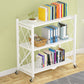 Industrial Open Etagere Bookshelf Steel Bookshelf with Caster Wheels White 28"L x 13.8"W x 34.3"H Clearhalo 'Bookcases' 'Furniture' 'furniture_bookcases' 'kitchen' 'kitchen_bookcases' 'Living Room Furniture' 'Office Furniture' 4789399