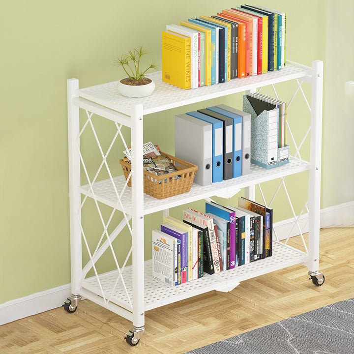 Industrial Open Etagere Bookshelf Steel Bookshelf with Caster Wheels White 28"L x 13.8"W x 34.3"H Clearhalo 'Bookcases' 'Furniture' 'furniture_bookcases' 'kitchen' 'kitchen_bookcases' 'Living Room Furniture' 'Office Furniture' 4789399