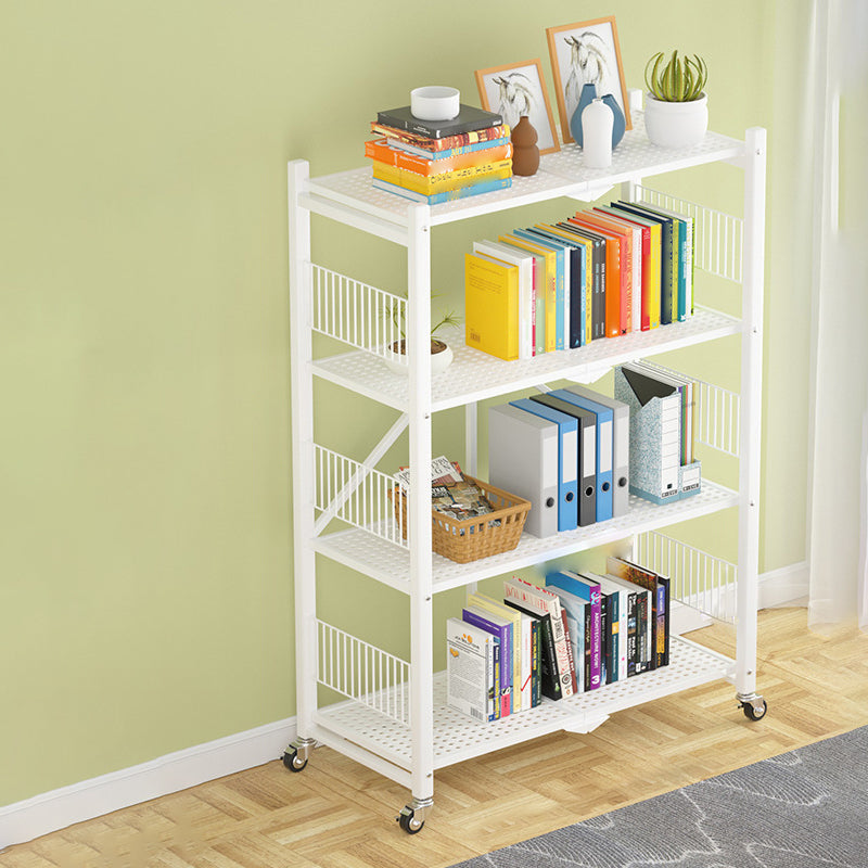 Industrial Open Etagere Bookshelf Steel Bookshelf with Caster Wheels White 24.4"L x 11.4"W x 47.6"H Clearhalo 'Bookcases' 'Furniture' 'furniture_bookcases' 'kitchen' 'kitchen_bookcases' 'Living Room Furniture' 'Office Furniture' 4789400