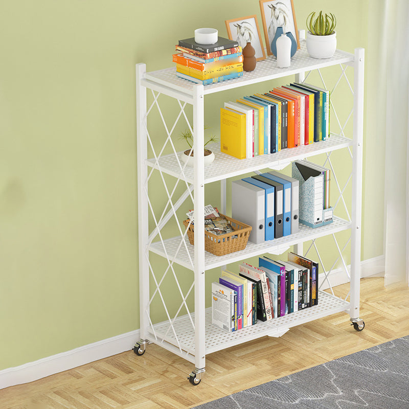 Industrial Open Etagere Bookshelf Steel Bookshelf with Caster Wheels White 28"L x 13.8"W x 49.2"H Clearhalo 'Bookcases' 'Furniture' 'furniture_bookcases' 'kitchen' 'kitchen_bookcases' 'Living Room Furniture' 'Office Furniture' 4789401