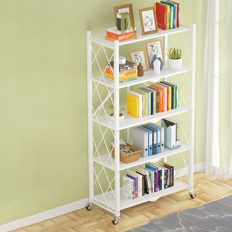 Industrial Open Etagere Bookshelf Steel Bookshelf with Caster Wheels White 28"L x 13.8"W x 63"H Clearhalo 'Bookcases' 'Furniture' 'furniture_bookcases' 'kitchen' 'kitchen_bookcases' 'Living Room Furniture' 'Office Furniture' 4789403