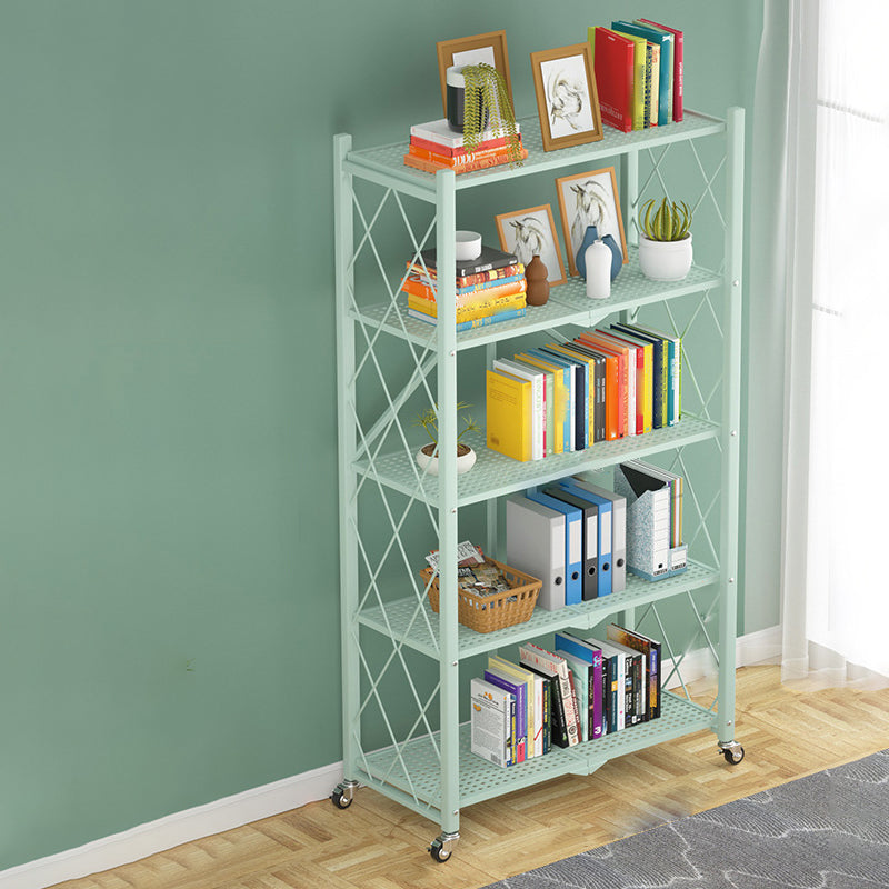 Industrial Open Etagere Bookshelf Steel Bookshelf with Caster Wheels Blue 28"L x 13.8"W x 61.8"H Clearhalo 'Bookcases' 'Furniture' 'furniture_bookcases' 'kitchen' 'kitchen_bookcases' 'Living Room Furniture' 'Office Furniture' 4789404
