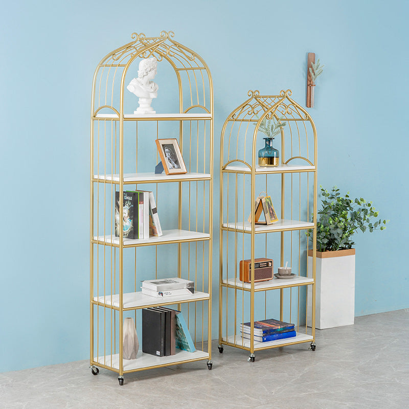 Glam Style Bookshelf Open Back Bookcase for Home Office Study Room with Casters Clearhalo 'Bookcases' 'furn' 'furn_bookcases' 'Furniture' 'furniture_bookcases' 'kitchen' 'kitchen_bookcases' 'Living Room Furniture' 'Office Furniture' 4789413