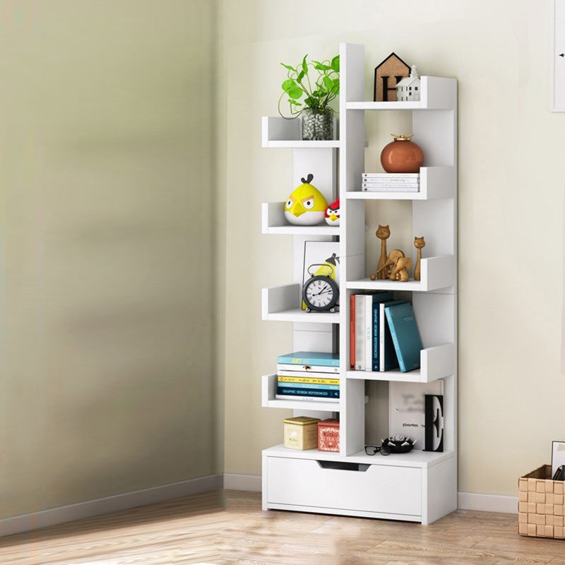 Scandinavian Style Bookshelf Engineered Wood Open Back Bookcase for Home Office Study Room 16.5"L x 7.5"W x 55.9"H White Drawers Clearhalo 'Bookcases' 'furn' 'furn_bookcases' 'Furniture' 'furniture_bookcases' 'kitchen' 'kitchen_bookcases' 'Living Room Furniture' 'Office Furniture' 4789447