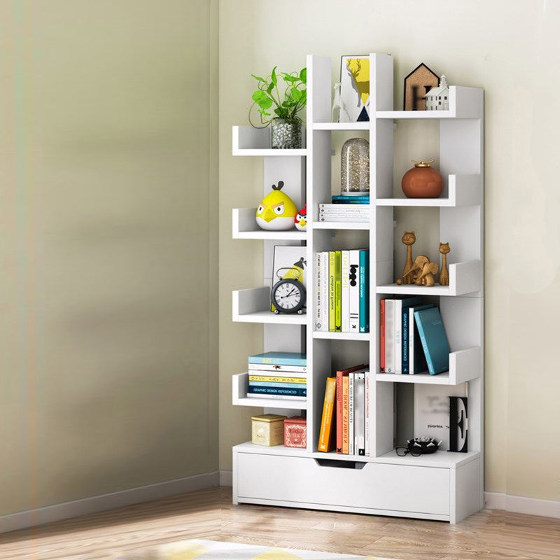 Scandinavian Style Bookshelf Engineered Wood Open Back Bookcase for Home Office Study Room 20.1"L x 7.5"W x 55.5"H White Drawers Clearhalo 'Bookcases' 'furn' 'furn_bookcases' 'Furniture' 'furniture_bookcases' 'kitchen' 'kitchen_bookcases' 'Living Room Furniture' 'Office Furniture' 4789449