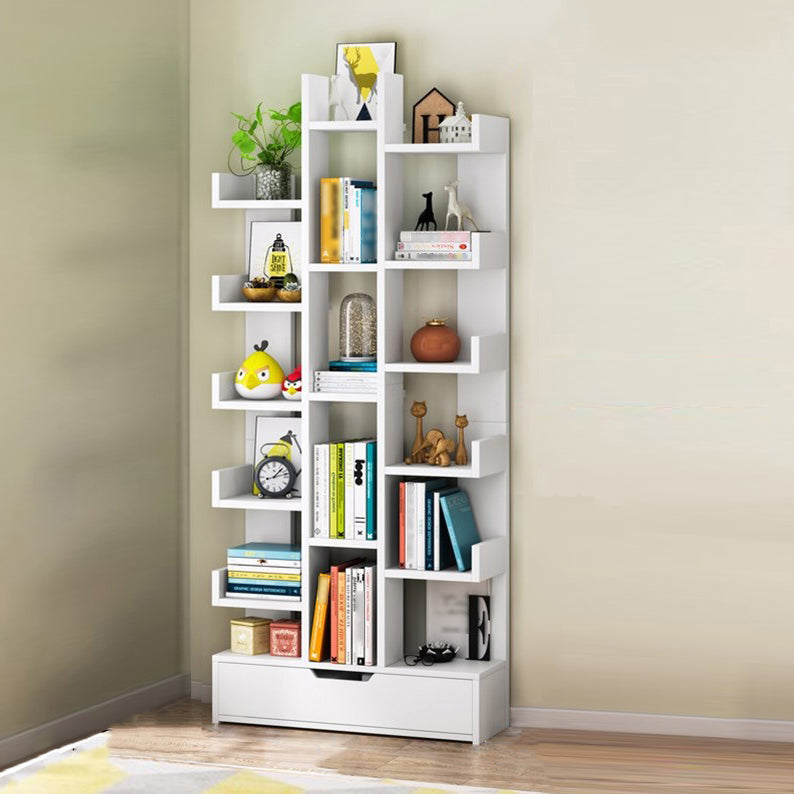 Scandinavian Style Bookshelf Engineered Wood Open Back Bookcase for Home Office Study Room 20.1"L x 7.5"W x 66.5"H White Drawers Clearhalo 'Bookcases' 'furn' 'furn_bookcases' 'Furniture' 'furniture_bookcases' 'kitchen' 'kitchen_bookcases' 'Living Room Furniture' 'Office Furniture' 4789450