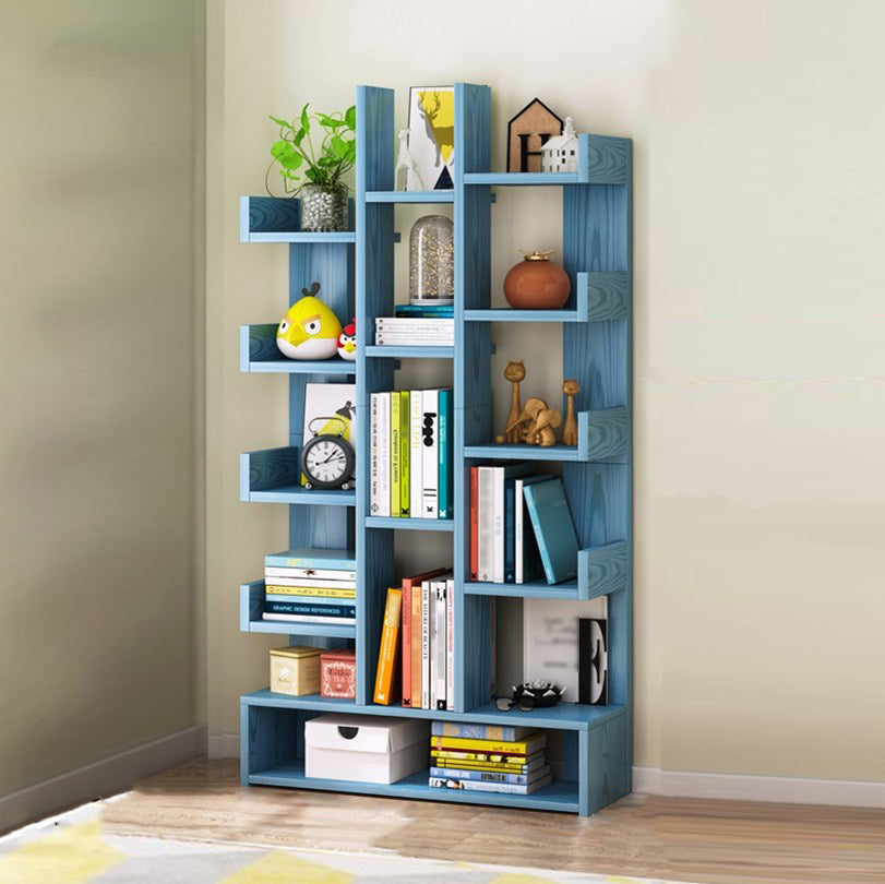 Scandinavian Style Bookshelf Engineered Wood Open Back Bookcase for Home Office Study Room 20.1"L x 7.5"W x 55.5"H Blue Shelves Clearhalo 'Bookcases' 'furn' 'furn_bookcases' 'Furniture' 'furniture_bookcases' 'kitchen' 'kitchen_bookcases' 'Living Room Furniture' 'Office Furniture' 4789453