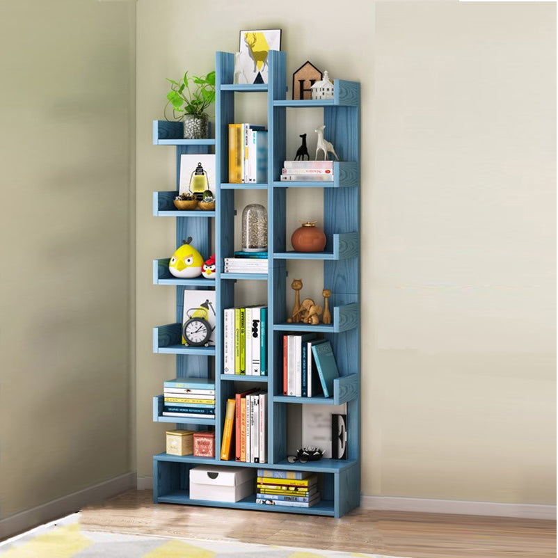 Scandinavian Style Bookshelf Engineered Wood Open Back Bookcase for Home Office Study Room 20.1"L x 7.5"W x 66.5"H Blue Shelves Clearhalo 'Bookcases' 'furn' 'furn_bookcases' 'Furniture' 'furniture_bookcases' 'kitchen' 'kitchen_bookcases' 'Living Room Furniture' 'Office Furniture' 4789454