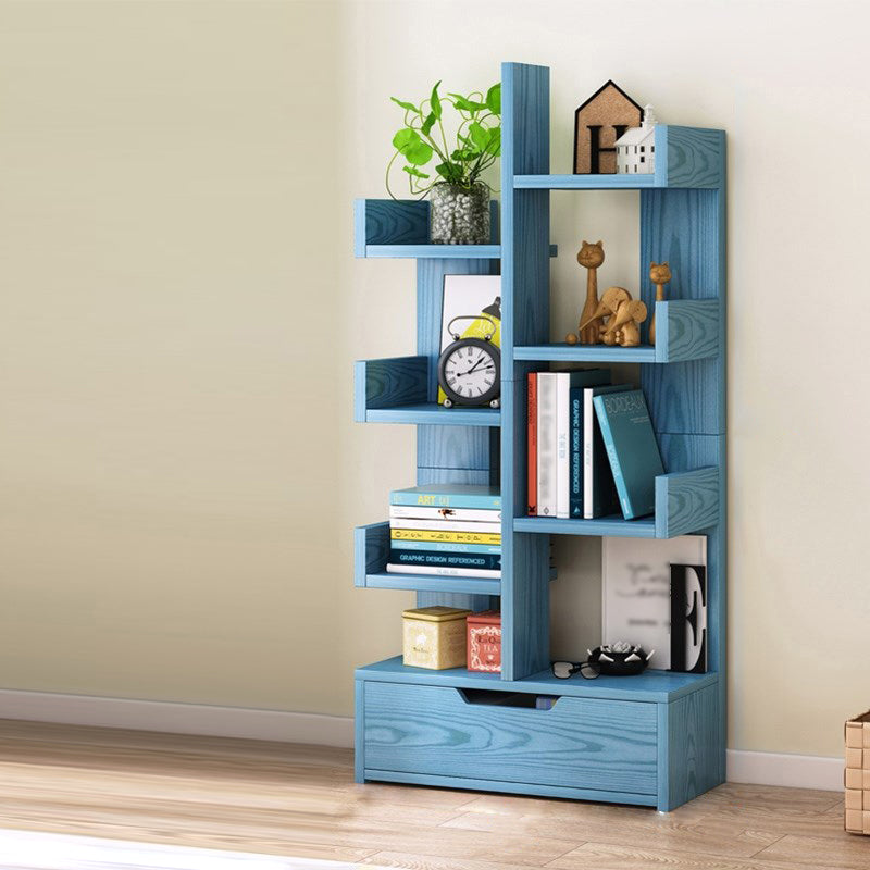 Scandinavian Style Bookshelf Engineered Wood Open Back Bookcase for Home Office Study Room 16.5"L x 7.5"W x 42.9"H Blue Drawers Clearhalo 'Bookcases' 'furn' 'furn_bookcases' 'Furniture' 'furniture_bookcases' 'kitchen' 'kitchen_bookcases' 'Living Room Furniture' 'Office Furniture' 4789455