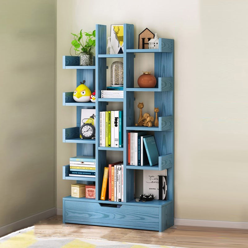 Scandinavian Style Bookshelf Engineered Wood Open Back Bookcase for Home Office Study Room 20.1"L x 7.5"W x 55.5"H Blue Drawers Clearhalo 'Bookcases' 'furn' 'furn_bookcases' 'Furniture' 'furniture_bookcases' 'kitchen' 'kitchen_bookcases' 'Living Room Furniture' 'Office Furniture' 4789457