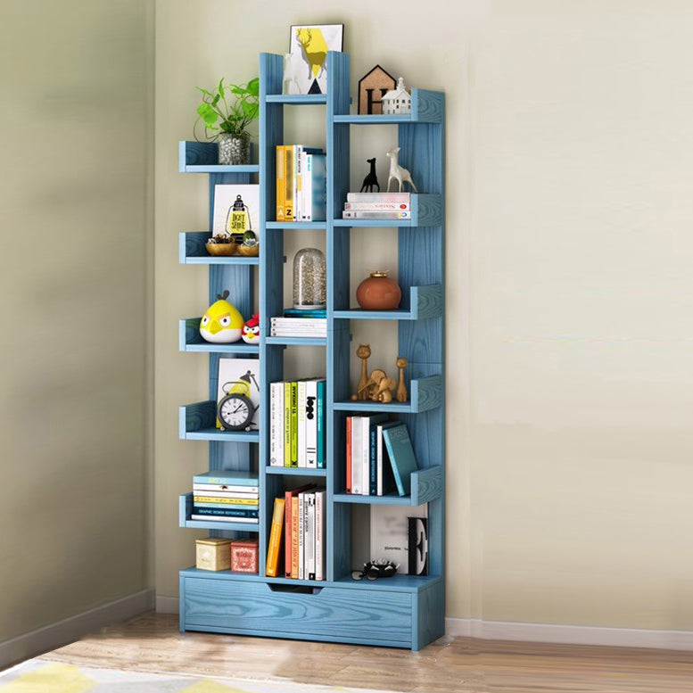 Scandinavian Style Bookshelf Engineered Wood Open Back Bookcase for Home Office Study Room 20.1"L x 7.5"W x 66.5"H Blue Drawers Clearhalo 'Bookcases' 'furn' 'furn_bookcases' 'Furniture' 'furniture_bookcases' 'kitchen' 'kitchen_bookcases' 'Living Room Furniture' 'Office Furniture' 4789458