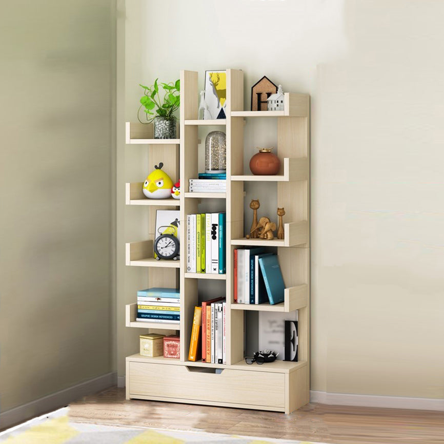 Scandinavian Style Bookshelf Engineered Wood Open Back Bookcase for Home Office Study Room 20.1"L x 7.5"W x 55.5"H Natural Drawers Clearhalo 'Bookcases' 'furn' 'furn_bookcases' 'Furniture' 'furniture_bookcases' 'kitchen' 'kitchen_bookcases' 'Living Room Furniture' 'Office Furniture' 4789460