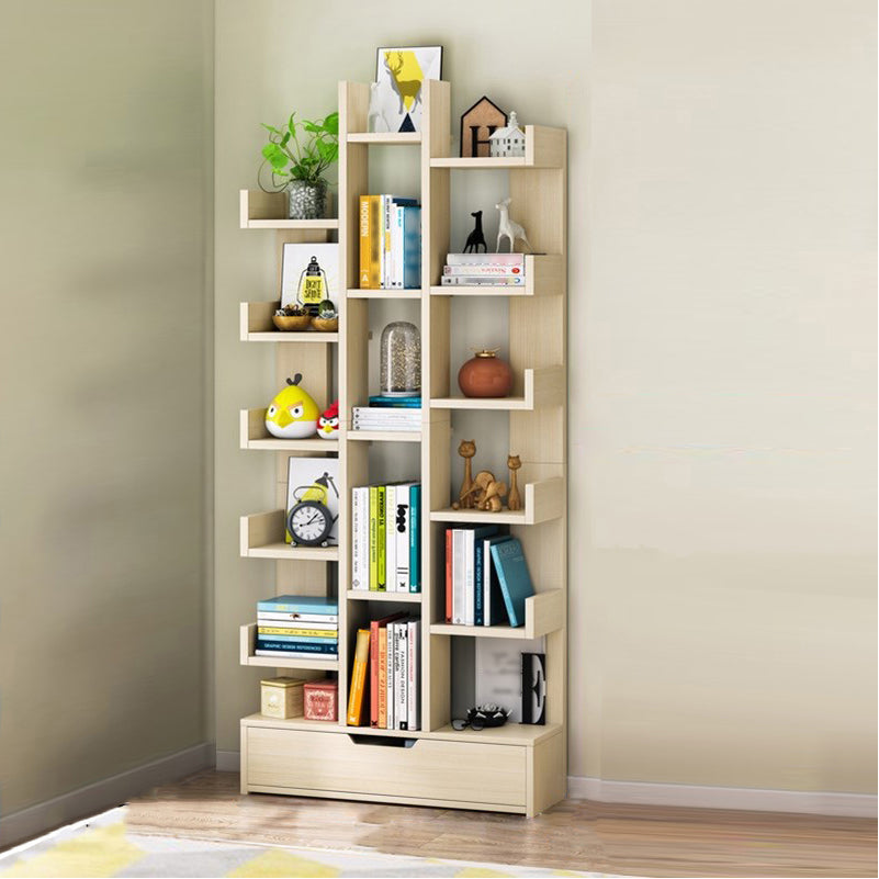 Scandinavian Style Bookshelf Engineered Wood Open Back Bookcase for Home Office Study Room 20.1"L x 7.5"W x 66.5"H Natural Drawers Clearhalo 'Bookcases' 'furn' 'furn_bookcases' 'Furniture' 'furniture_bookcases' 'kitchen' 'kitchen_bookcases' 'Living Room Furniture' 'Office Furniture' 4789461
