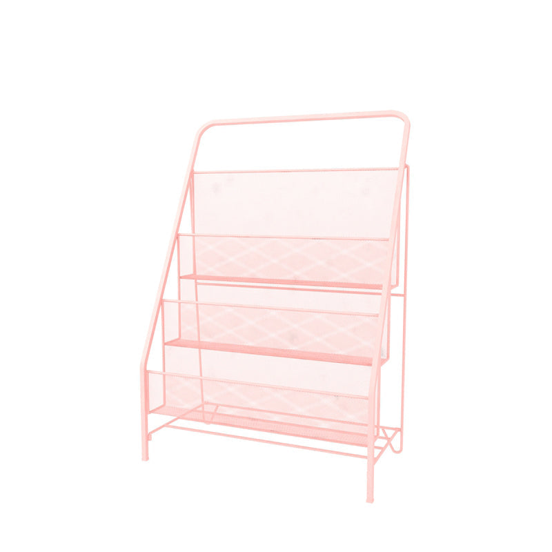 Metal Iron Industrial Ladder Bookshelf Vertical Closed Back Bookshelf 16.9"L x 9.1"W x 25.2"H Pink Clearhalo 'Bookcases' 'furn' 'furn_bookcases' 'Furniture' 'furniture_bookcases' 'kitchen' 'kitchen_bookcases' 'Living Room Furniture' 'Office Furniture' 4789491
