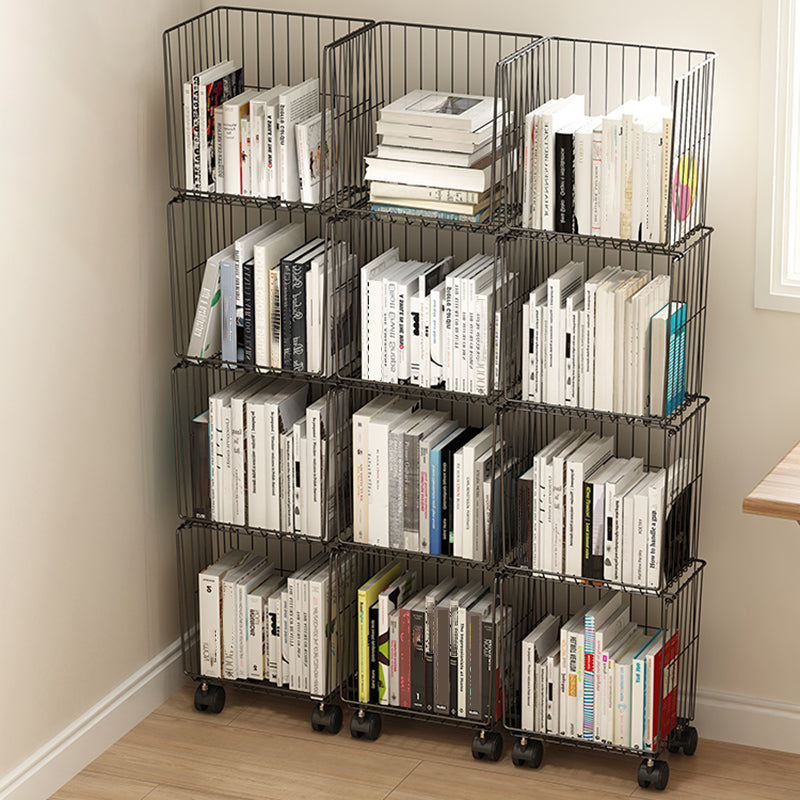 Industrial Geometric Bookcase Metal Closed Back Bookcase with Wheels Clearhalo 'Bookcases' 'furn' 'furn_bookcases' 'Furniture' 'furniture_bookcases' 'kitchen' 'kitchen_bookcases' 'Living Room Furniture' 'Office Furniture' 4789512