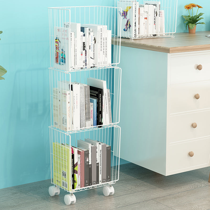 Industrial Geometric Bookcase Metal Closed Back Bookcase with Wheels Clearhalo 'Bookcases' 'furn' 'furn_bookcases' 'Furniture' 'furniture_bookcases' 'kitchen' 'kitchen_bookcases' 'Living Room Furniture' 'Office Furniture' 4789516