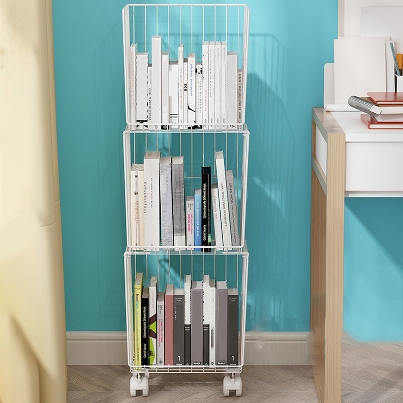 Industrial Geometric Bookcase Metal Closed Back Bookcase with Wheels Clearhalo 'Bookcases' 'furn' 'furn_bookcases' 'Furniture' 'furniture_bookcases' 'kitchen' 'kitchen_bookcases' 'Living Room Furniture' 'Office Furniture' 4789519
