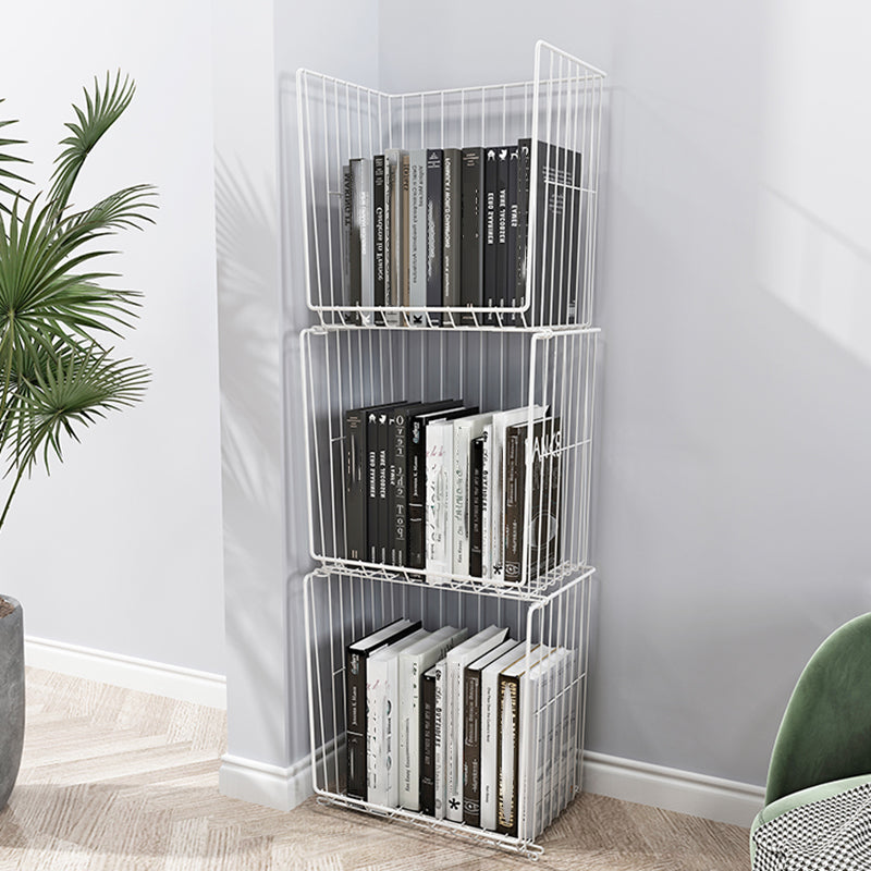 Industrial Geometric Bookcase Metal Closed Back Bookcase with Wheels Clearhalo 'Bookcases' 'furn' 'furn_bookcases' 'Furniture' 'furniture_bookcases' 'kitchen' 'kitchen_bookcases' 'Living Room Furniture' 'Office Furniture' 4789528