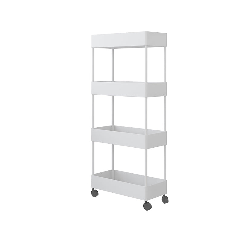 Vertical Bookcase Contemporary Style Bookshelf with Casters for Office and Dormitory 15.7"L x 7.1"W x 35.4"H White Clearhalo 'Bookcases' 'furn' 'furn_bookcases' 'Furniture' 'furniture_bookcases' 'kitchen' 'kitchen_bookcases' 'Living Room Furniture' 'Office Furniture' 4789643