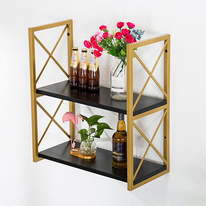 Industrial Style Wooden Bookshelf Wall Mounted Shelf Bookcase Gold Clearhalo 'Bookcases' 'furn' 'furn_bookcases' 'Furniture' 'furniture_bookcases' 'kitchen' 'kitchen_bookcases' 'Living Room Furniture' 'Office Furniture' 4789686