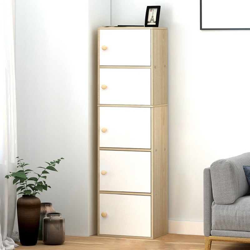 Contemporary Vertical Standard Bookcase Manufactured Wood Bookcase with Doors 16.5"L x 11.8"W x 59.1"H Natural Wood White Clearhalo 'Bookcases' 'furn' 'furn_bookcases' 'Furniture' 'furniture_bookcases' 'kitchen' 'kitchen_bookcases' 'Living Room Furniture' 'Office Furniture' 4789824