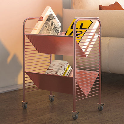 Industrial Geometric Bookcase Metal Open Back Bookcase with Wheels,21.7" H x 11.4" W Pink Clearhalo 'Bookcases' 'furn' 'furn_bookcases' 'Furniture' 'furniture_bookcases' 'kitchen' 'kitchen_bookcases' 'Living Room Furniture' 'Office Furniture' 4789860