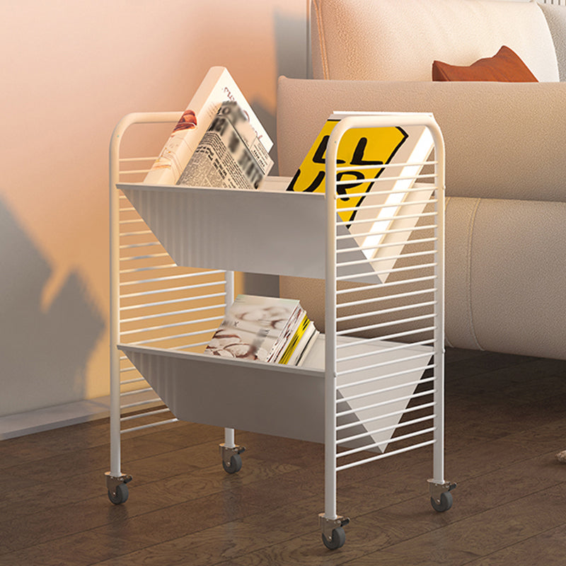 Industrial Geometric Bookcase Metal Open Back Bookcase with Wheels,21.7" H x 11.4" W White Clearhalo 'Bookcases' 'furn' 'furn_bookcases' 'Furniture' 'furniture_bookcases' 'kitchen' 'kitchen_bookcases' 'Living Room Furniture' 'Office Furniture' 4789861