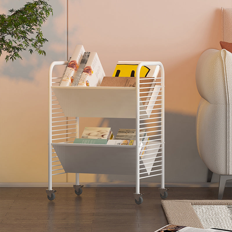 Industrial Geometric Bookcase Metal Open Back Bookcase with Wheels,21.7" H x 11.4" W Clearhalo 'Bookcases' 'furn' 'furn_bookcases' 'Furniture' 'furniture_bookcases' 'kitchen' 'kitchen_bookcases' 'Living Room Furniture' 'Office Furniture' 4789862