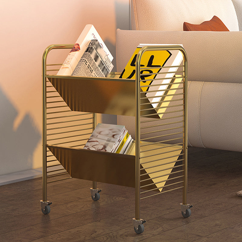 Industrial Geometric Bookcase Metal Open Back Bookcase with Wheels,21.7" H x 11.4" W Gold Clearhalo 'Bookcases' 'furn' 'furn_bookcases' 'Furniture' 'furniture_bookcases' 'kitchen' 'kitchen_bookcases' 'Living Room Furniture' 'Office Furniture' 4789863