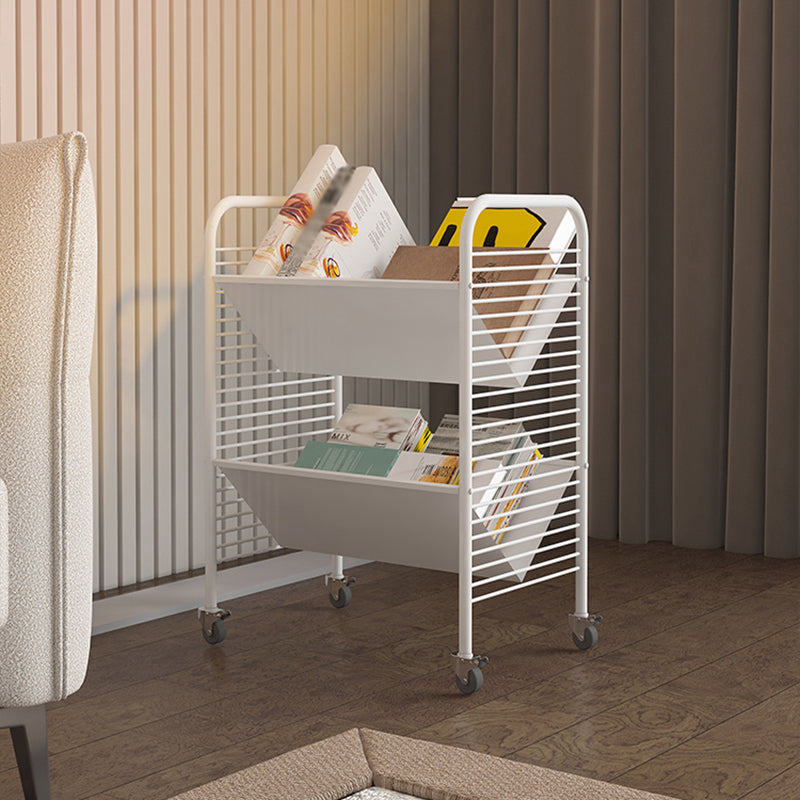 Industrial Geometric Bookcase Metal Open Back Bookcase with Wheels,21.7" H x 11.4" W Clearhalo 'Bookcases' 'furn' 'furn_bookcases' 'Furniture' 'furniture_bookcases' 'kitchen' 'kitchen_bookcases' 'Living Room Furniture' 'Office Furniture' 4789864