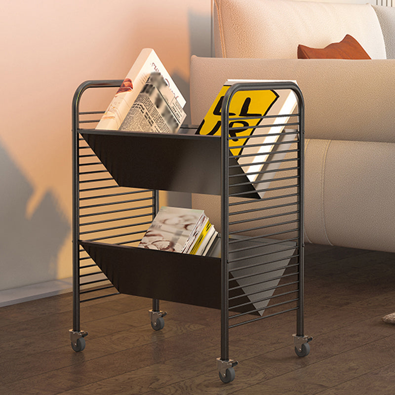 Industrial Geometric Bookcase Metal Open Back Bookcase with Wheels,21.7" H x 11.4" W Black Clearhalo 'Bookcases' 'furn' 'furn_bookcases' 'Furniture' 'furniture_bookcases' 'kitchen' 'kitchen_bookcases' 'Living Room Furniture' 'Office Furniture' 4789865