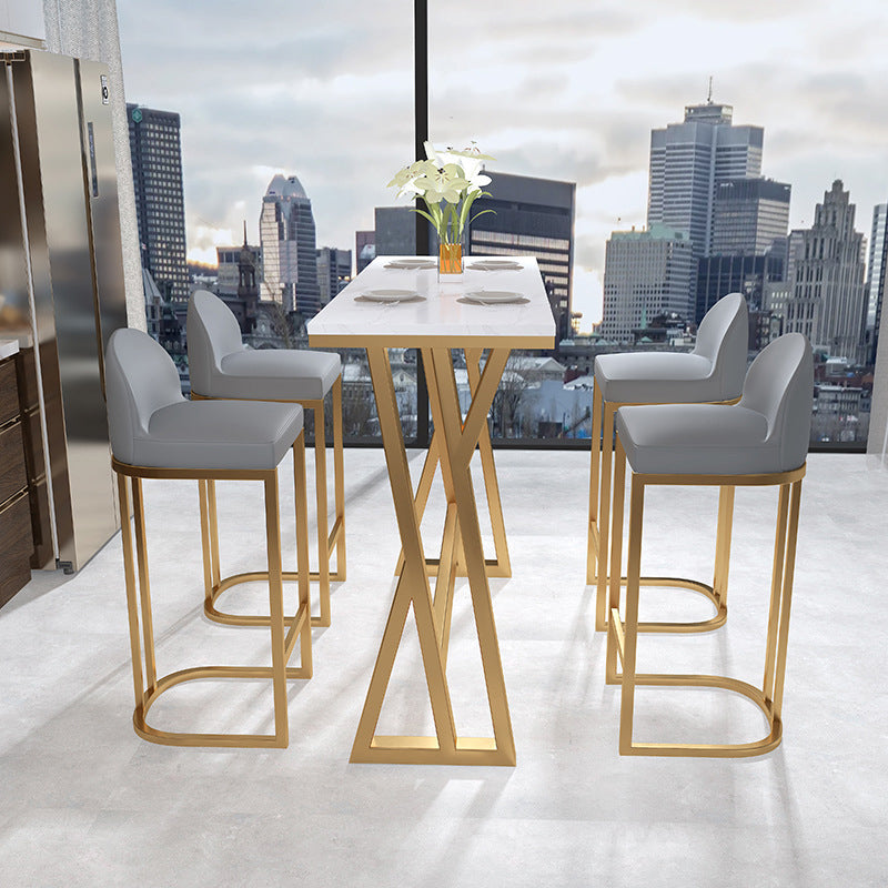 Stone Bar Dining Table Traditional Luxury Rectangle Bar Table with Trestle Base 47.2"L x 23.6"W x 29.5"H Gold Clearhalo 'Bar Furniture' 'Bar Tables' 'bar_tables' 'Furniture' 'furniture_bar_tables' 'Kitchen & Dining Furniture' 4789981