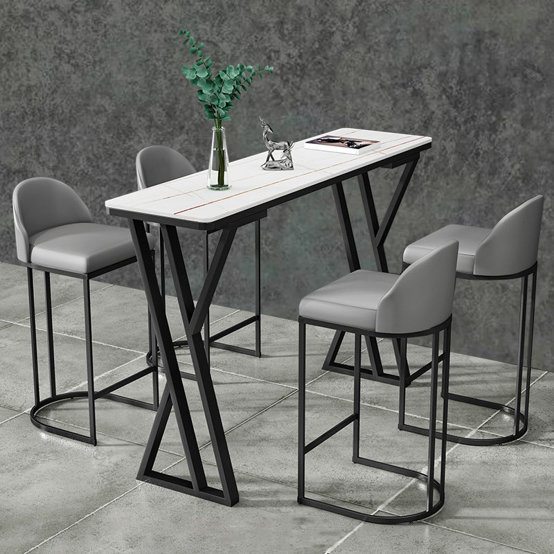 Stone Bar Dining Table Traditional Luxury Rectangle Bar Table with Trestle Base Black Clearhalo 'Bar Furniture' 'Bar Tables' 'bar_tables' 'Furniture' 'furniture_bar_tables' 'Kitchen & Dining Furniture' 4789984
