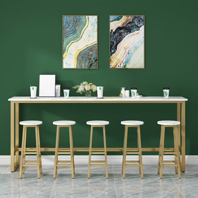White Bar Dining Table Traditional Luxury Rectangle Bar Table with Trestle Base 86.6"L x 15.7"W x 41.3"H Gold Without Chairs Clearhalo 'Bar Furniture' 'Bar Tables' 'bar_tables' 'furn' 'furn_bar_tables' 'Furniture' 'furniture_bar_tables' 'Kitchen & Dining Furniture' 4790003
