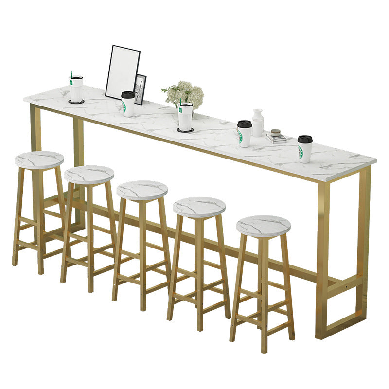 White Bar Dining Table Traditional Luxury Rectangle Bar Table with Trestle Base Gold Without Chairs Clearhalo 'Bar Furniture' 'Bar Tables' 'bar_tables' 'furn' 'furn_bar_tables' 'Furniture' 'furniture_bar_tables' 'Kitchen & Dining Furniture' 4790004