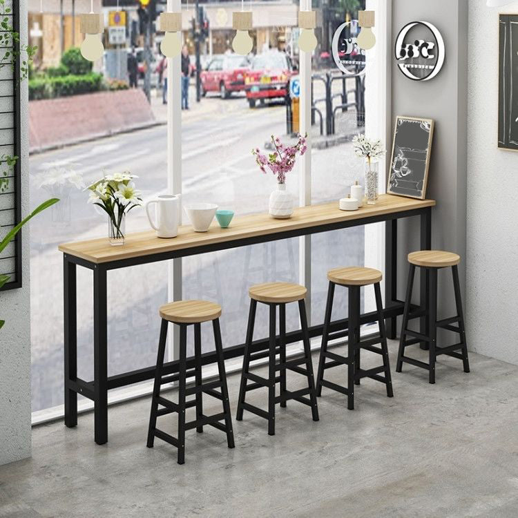 Rectangle Top Bar Dining Table Modern Bar Dining Table with Trestle Base 70.9"L x 11.8"W x 39.4"H Black Natural Clearhalo 'Bar Furniture' 'Bar Tables' 'bar_tables' 'furn' 'furn_bar_tables' 'Furniture' 'furniture_bar_tables' 'Kitchen & Dining Furniture' 4790014