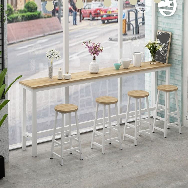 Rectangle Top Bar Dining Table Modern Bar Dining Table with Trestle Base 70.9"L x 15.7"W x 39.4"H White Natural Clearhalo 'Bar Furniture' 'Bar Tables' 'bar_tables' 'furn' 'furn_bar_tables' 'Furniture' 'furniture_bar_tables' 'Kitchen & Dining Furniture' 4790015