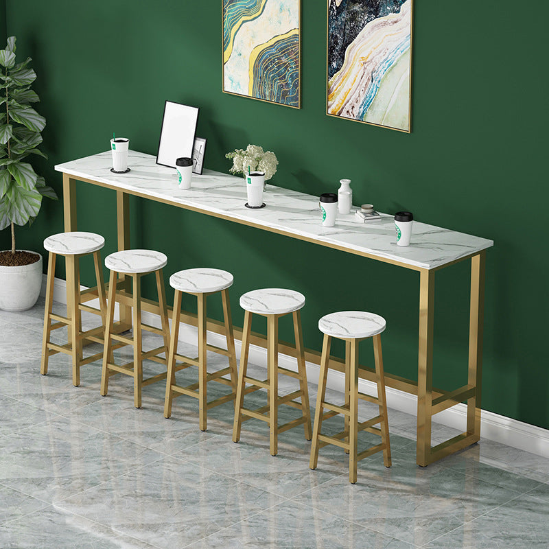 Rectangle Bar Dining Table Modern Bar Dining Table with Trestle Base 94.5"L x 15.7"W x 41.3"H Gold White Clearhalo 'Bar Furniture' 'Bar Tables' 'bar_tables' 'furn' 'furn_bar_tables' 'Furniture' 'furniture_bar_tables' 'Kitchen & Dining Furniture' 4790058