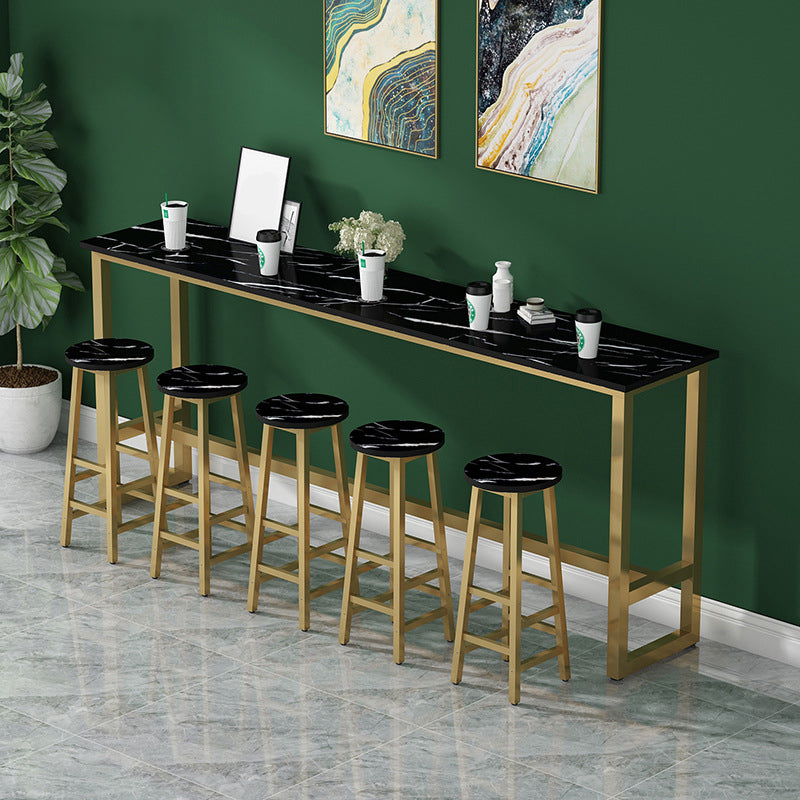 Rectangle Bar Dining Table Modern Bar Dining Table with Trestle Base 94.5"L x 15.7"W x 41.3"H Gold Black Clearhalo 'Bar Furniture' 'Bar Tables' 'bar_tables' 'furn' 'furn_bar_tables' 'Furniture' 'furniture_bar_tables' 'Kitchen & Dining Furniture' 4790060