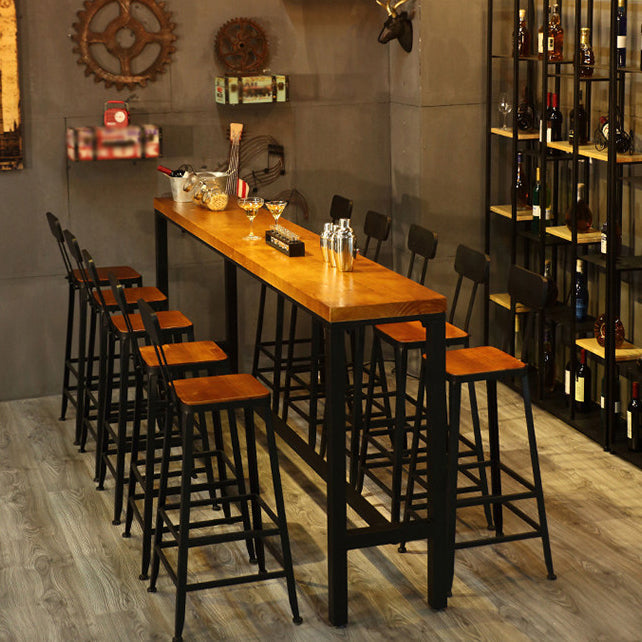 Pine Wood Bar Table Industrial Bar Table with Trestle Base in Black 102.4"L x 15.7"W x 41.3"H Without Chairs Clearhalo 'Bar Furniture' 'Bar Tables' 'bar_tables' 'furn' 'furn_bar_tables' 'Furniture' 'furniture_bar_tables' 'Kitchen & Dining Furniture' 4790076