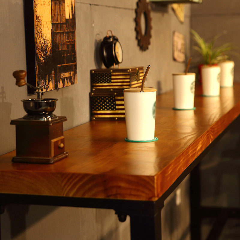 Pine Wood Bar Table Industrial Bar Table with Trestle Base in Black Clearhalo 'Bar Furniture' 'Bar Tables' 'bar_tables' 'furn' 'furn_bar_tables' 'Furniture' 'furniture_bar_tables' 'Kitchen & Dining Furniture' 4790081