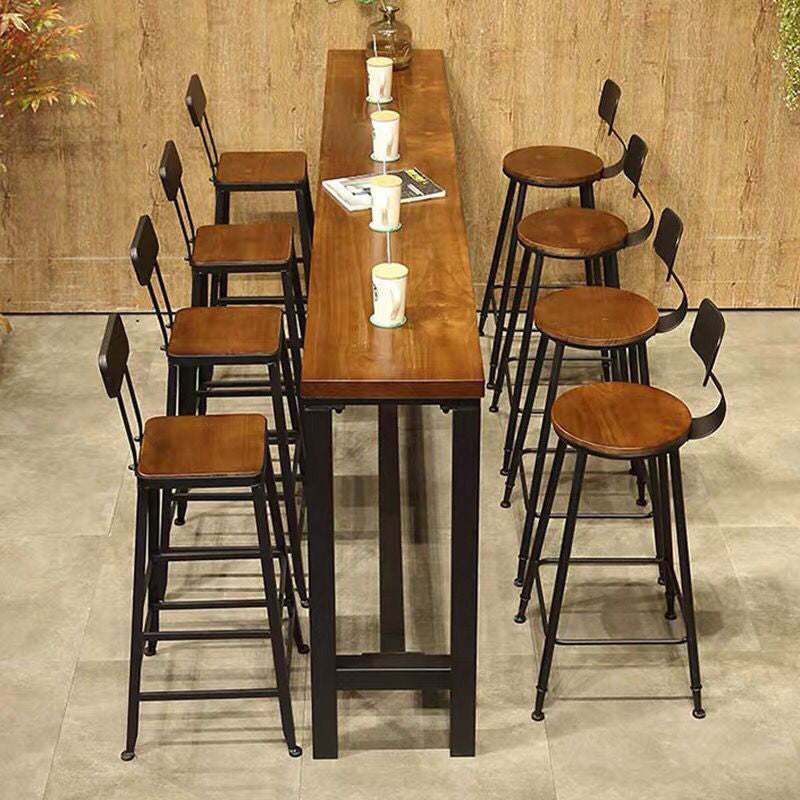 Solid Wood Bar Dining Table Industrial Rectangle Bar Table with Trestle Base in Black 118.1"L x 15.7"W x 41.3"H Without Chairs Clearhalo 'Bar Furniture' 'Bar Tables' 'bar_tables' 'furn' 'furn_bar_tables' 'Furniture' 'furniture_bar_tables' 'Kitchen & Dining Furniture' 4790094