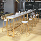 Rectangle Bar Dining Table Contemporary Bar Table with Gold Trestle Base 118.1"L x 15.7"W x 41.3"H Wood Without Chairs Clearhalo 'Bar Furniture' 'Bar Tables' 'bar_tables' 'furn' 'furn_bar_tables' 'Furniture' 'furniture_bar_tables' 'Kitchen & Dining Furniture' 4790142